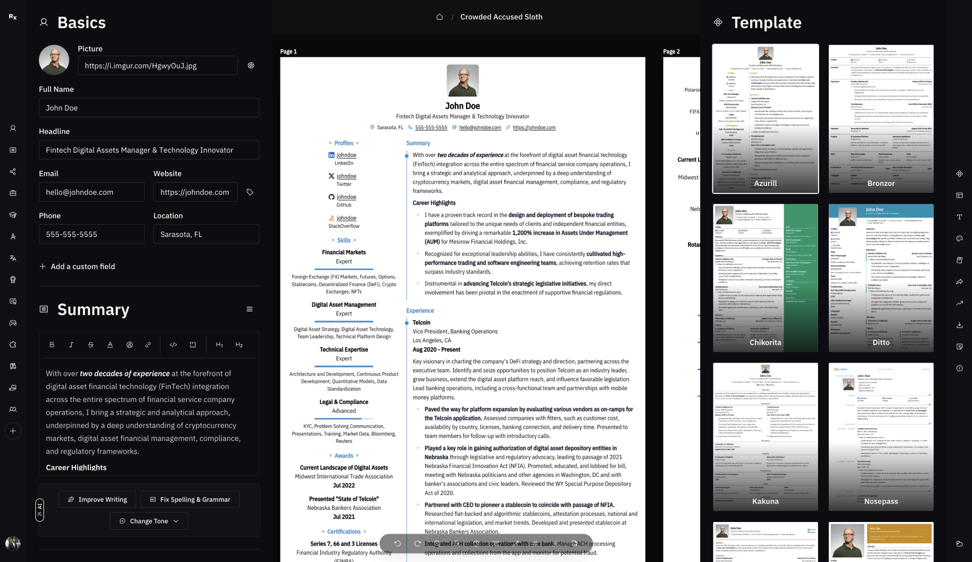 Reactive Resume - Screenshot - Builder Screen
